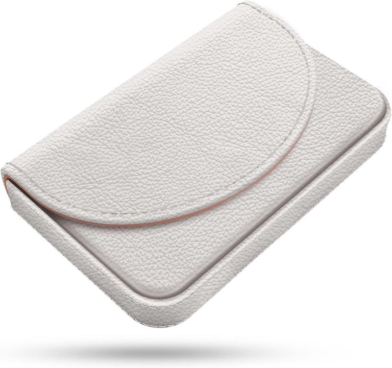 Xavier Business Card Holder，PU Leather Business Card Case Color Printing Pattern Card Holder Wallet，Pockets Magnetic Credit Card Holders for Men and Women，White - Image 1